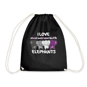 Asexual Flag Pride LGBTQ Cute Elephant - Drawstring Bag - black - Front