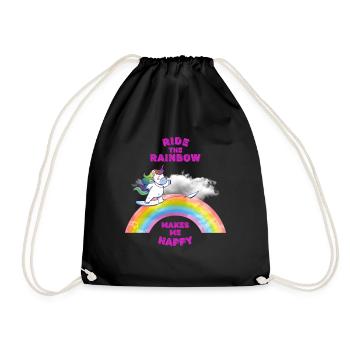 Einhorn surft auf einem Regenbogen. - Turnbeutel - Schwarz - Vorne