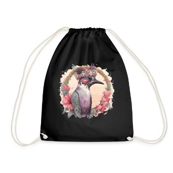 Artistic Watercolor Woodpecker Bird Flower Crown P - Turnbeutel - Schwarz - Vorne