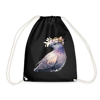 Cute Pigeon Dove Bird Flower Crown Pet Birds - Drawstring Bag - black - Front
