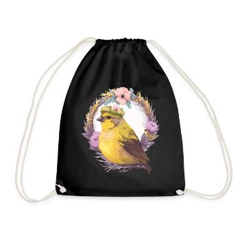 Mignon Aquarelle Canary Bird Fleur Couronne Oiseaux de compagnie - Sac de sport léger - noir - Devant