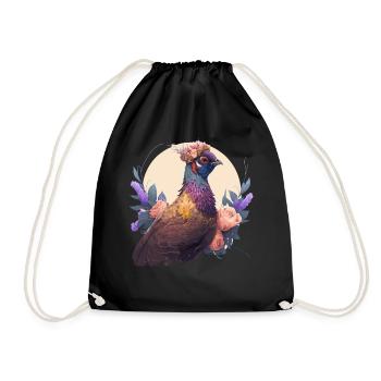 Cute Watercolor Pheasant Bird Flower Crown Pet Bir - Turnbeutel - Schwarz - Vorne
