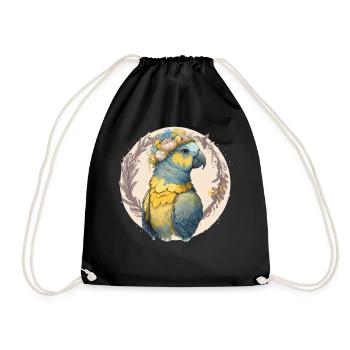 Yellow Blue Ara Macaw Flower Crown Parrot Parakeet - Drawstring Bag - black - Front