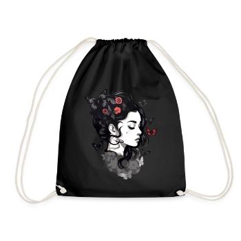 Gothic Girls and Butterflies: Aesthetic - Drawstring Bag - black - Front