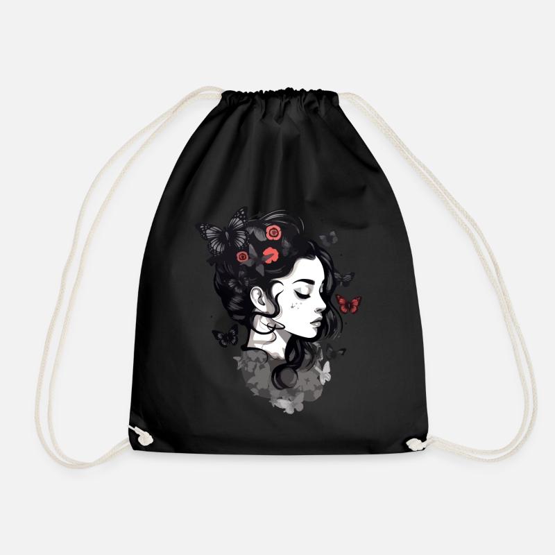 Gothic Mädchen und Schmetterlinge: Aesthetic - Turnbeutel - Schwarz