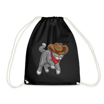 Katze Cowboy Cowboyhut - Turnbeutel - Schwarz - Vorne