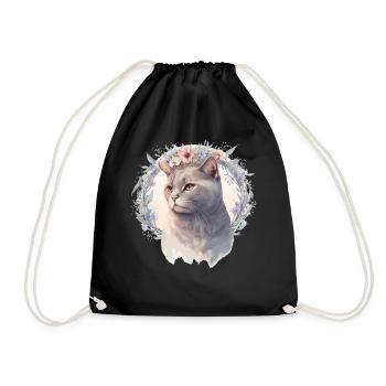 Cute British Shorthair Cat Flower Crown Cats Pet K - Drawstring Bag - black - Front