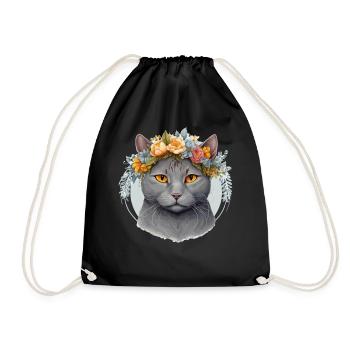 Mignon Chartreux Cat Fleur Couronne Chats Chaton de compagnie - Sac de sport léger - noir - Devant