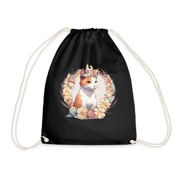 Cute Japanese Bobtail Cat Flower Crown Cats Pet Ki - Turnbeutel - Schwarz - Vorne