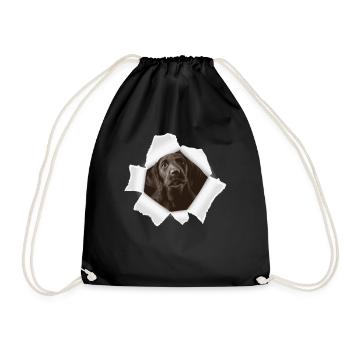 Dog peeking through hole - Drawstring Bag - black - Front