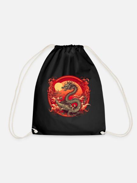 Asiatisch Drache Anime Japanisch Meer Wellen - Turnbeutel - Schwarz