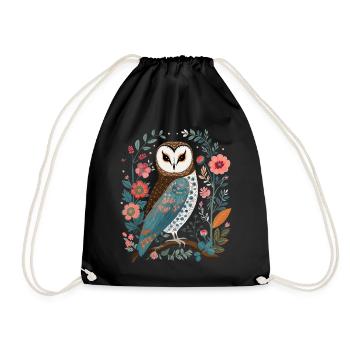 Niedliche Eule Vogel Federn Blumen Muster - Turnbeutel - Schwarz - Vorne