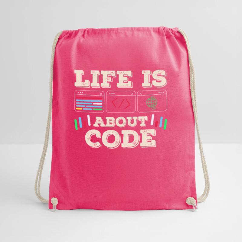 Life is all about code coder coding Drawstring Bag