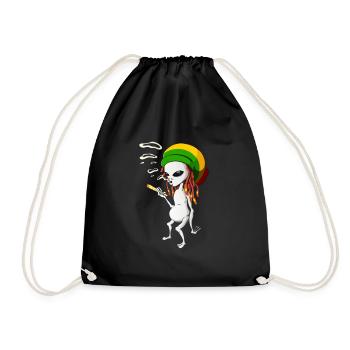 Rastafarian Alien Funny Grass UFO Grey Jamaican - Drawstring Bag - black - Front