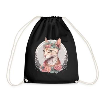 Cute Egyptian Mau Cat Flower Crown Cats Pet Kitten - Drawstring Bag - black - Front