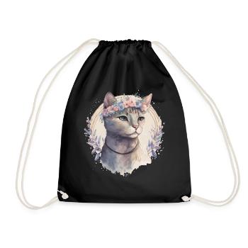 Cute American Shorthair Cat Flower Crown Cats Pet - Drawstring Bag - black - Front