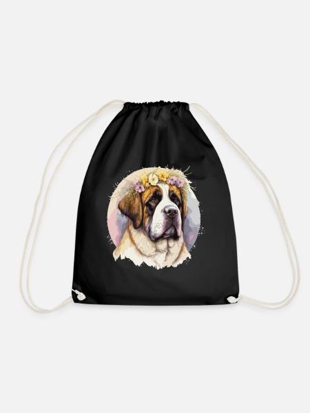 Cute St. Bernard Flower Crown Pet Dog Breed Floral - Turnbeutel - Schwarz