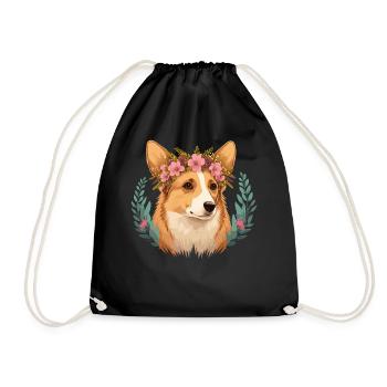 Fleur galloise mignonne Corgi Couronne Chien de compagnie Race Florale - Sac de sport léger - noir - Devant