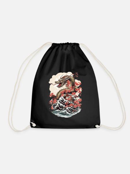 Asiatisch Drache Anime Japanisch Meer Wellen - Turnbeutel - Schwarz