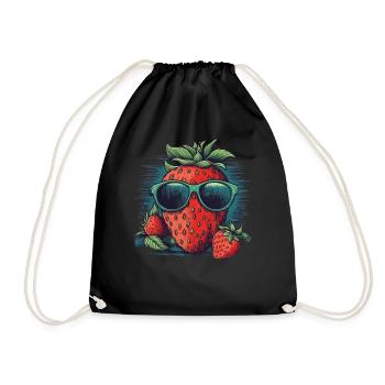 Lustige Erdbeere mit Sonnenbrille Frucht Tropisch - Turnbeutel - Schwarz - Vorne
