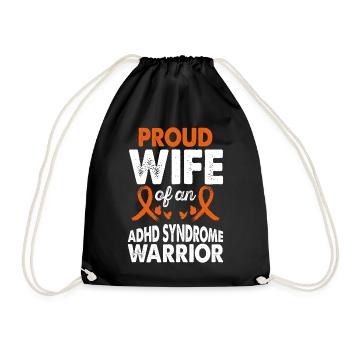 Wife of Adhd Syndrome Warrior Awareness Orange - Drawstring Bag - black - Front