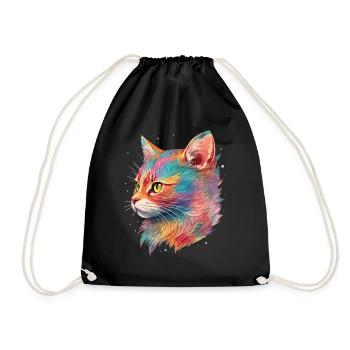 Cat Illustration Cat Drawing Pastel Cat - Drawstring Bag - black - Front