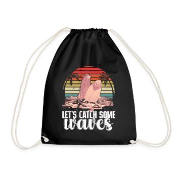 Surfer Retro Surfing Hawaii Shaka Surf Instructor - Drawstring Bag - black - Front