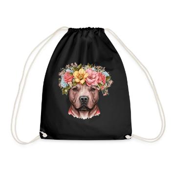 Cute Bull Terrier Flower Crown Pet Dog Breed Flora - Turnbeutel - Schwarz - Vorne