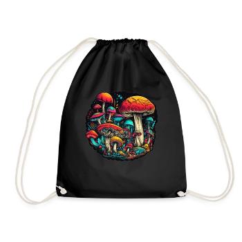 Trippy Mushrooms Abstrakte Pilze Fungus Kunst - Turnbeutel - Schwarz - Vorne