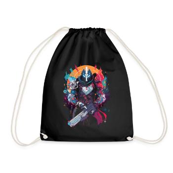 Epic Gamer Guardian with Flames Moon Background - Drawstring Bag - black - Front