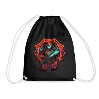 Epic Gamer Guardian with sword in front of red circle - Drawstring Bag - black - Front