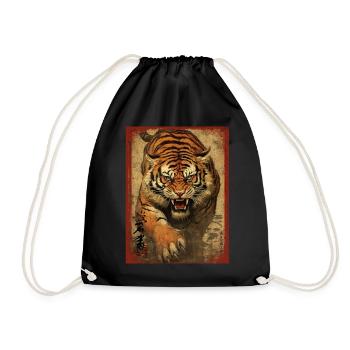 Japanese tiger art samurai karate warrior - Drawstring Bag - black - Front