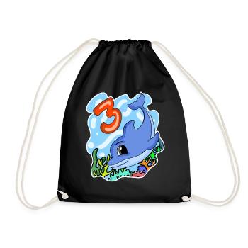 3rd birthday motif dolphin - three years old - Drawstring Bag - black - Front