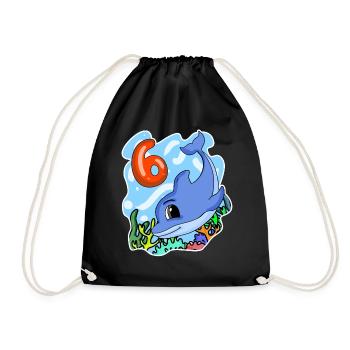 6th birthday motif dolphin - six years old - Drawstring Bag - black - Front