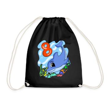 8th birthday motif dolphin - eight years old - Drawstring Bag - black - Front