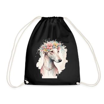 Cute Greyhound Flower Crown Pet Dog Breed Floral P - Drawstring Bag - black - Front