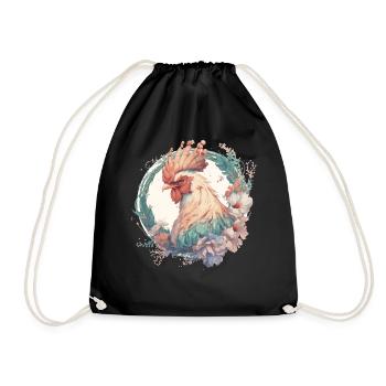 Aquarelle Fleur Poulet Coq Chinois Zodiaque A - Sac de sport léger - noir - Devant