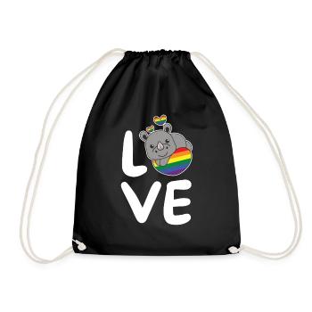 Rainbow Flag Pride LGBTQ Cute Rhino Love - Drawstring Bag - black - Front