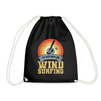 Vintage Windsurfer Quote - Drawstring Bag - black - Front