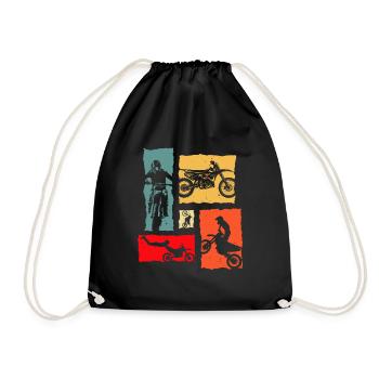 Motocross Retro Dirtbike Stunt Motocross Rider - Drawstring Bag - black - Front
