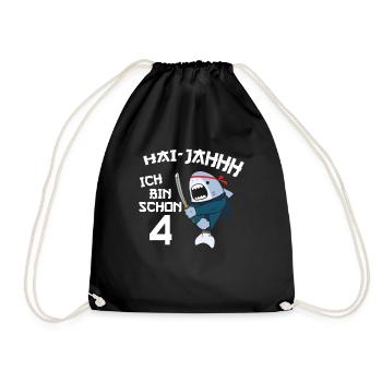 4. Geburtstag Ninja 4 Jahre Ninja Hai Kostüm - Turnbeutel - Schwarz - Vorne
