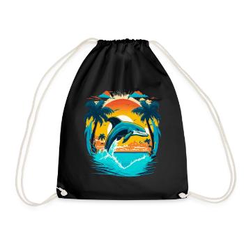 Jumping dolphin in sunset - Drawstring Bag - black - Front