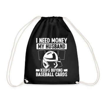 Funny Baseball Card Design - Drawstring Bag - black - Front