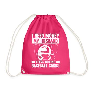 Funny Baseball Card Design - Drawstring Bag - fuchsia - Front