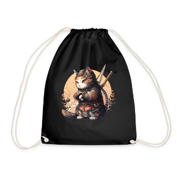 Samurai Cat Kawaii Japanese Ninja Cat - Drawstring Bag - black - Front