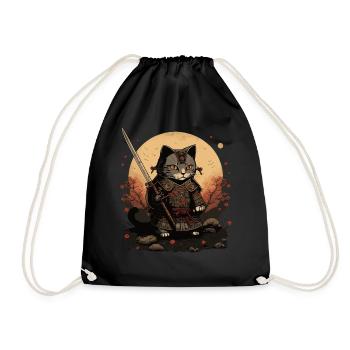 Samurai Cat Kawaii Japanese Ninja Cat - Drawstring Bag - black - Front