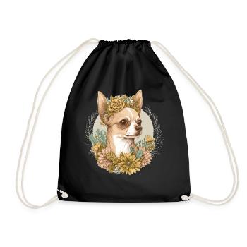 Cute Chihuahua Flower Crown Pet Dog Breed Floral P - Drawstring Bag - black - Front