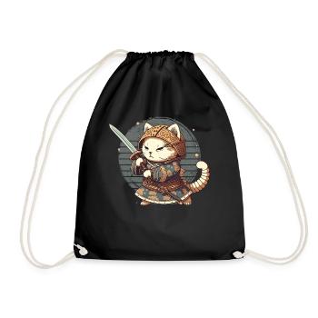 Samurai Cat Kawaii Japanese Ninja Cat - Drawstring Bag - black - Front