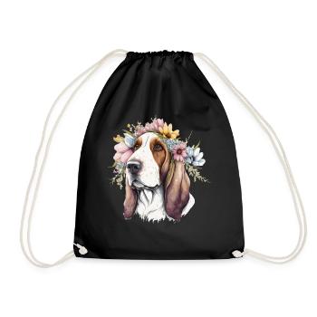 Mignon Basset Hound Fleur Couronne Chien de Compagnie Race Flora - Sac de sport léger - noir - Devant