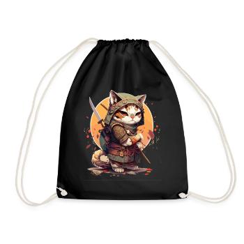 Samurai Katze Kawaii Japanische Ninja Katze - Turnbeutel - Schwarz - Vorne